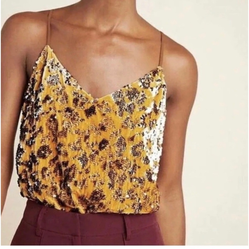 Anthropologie RO DE Esther Velvet Sequin Gold Cami M Party Glam Bodycon Coquette